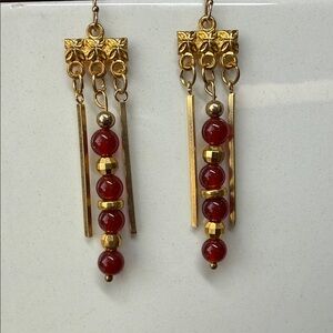 Elegant Gold and Red Dangle Earrings
